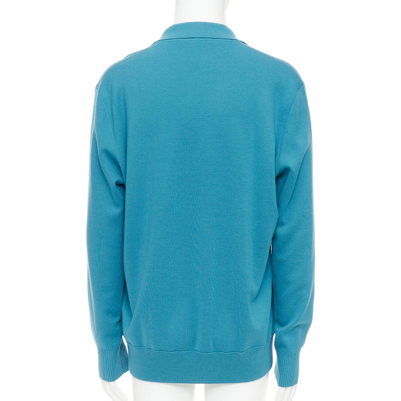Uomo Loro Piana blu, 100% lana vergine, polo a maniche lunghe IT54 2XL