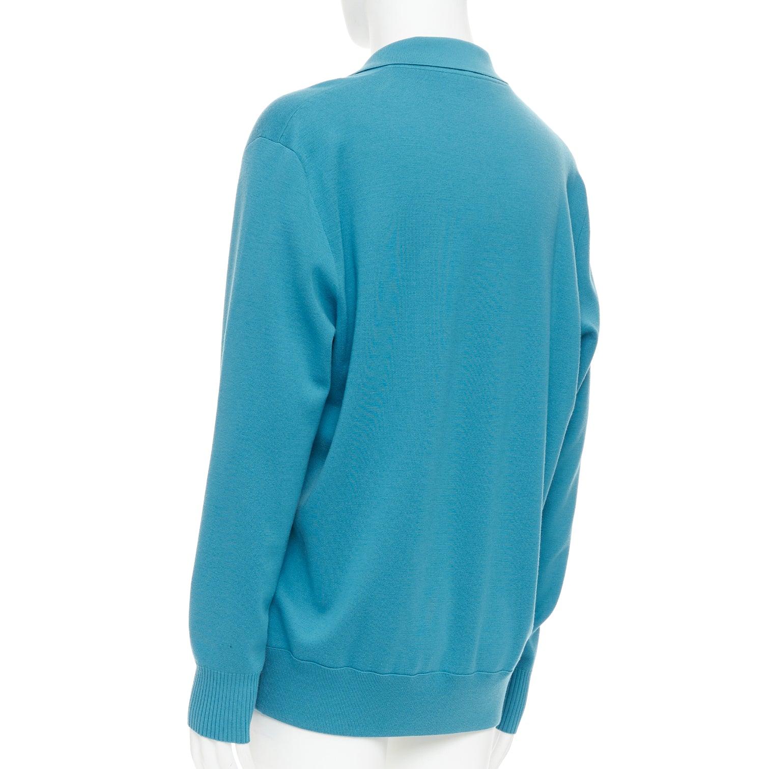 Loro Piana blu, 100% lana vergine, polo a maniche lunghe IT54 2XL 1