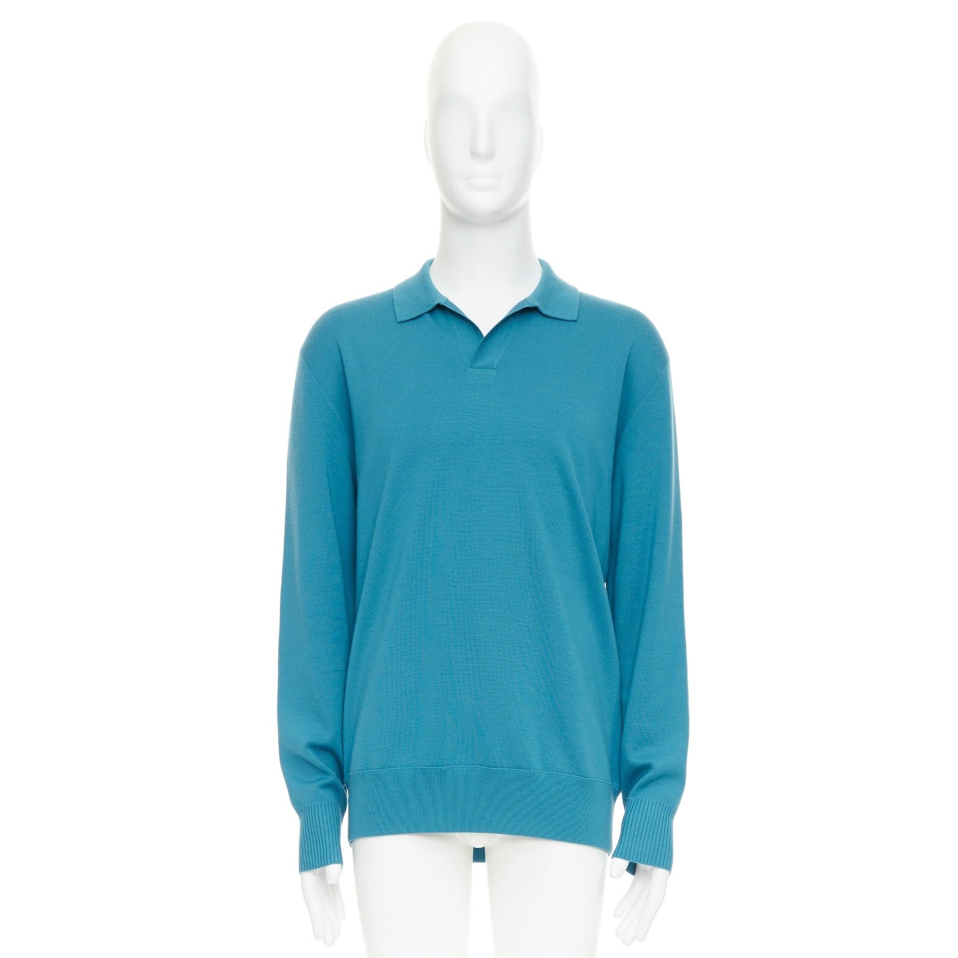 Loro Piana blu, 100% lana vergine, polo a maniche lunghe IT54 2XL 4
