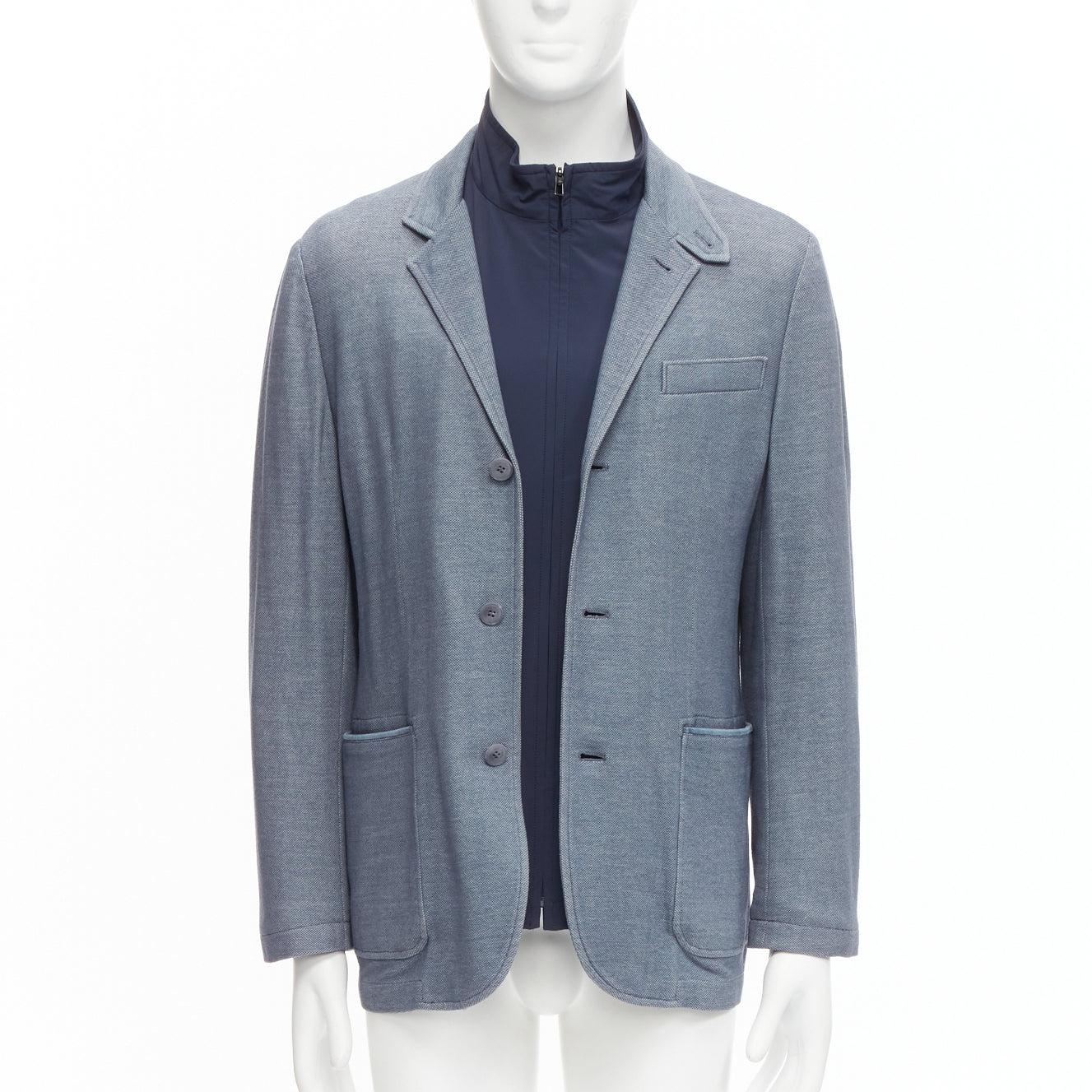Gray LORO PIANA blue 2-in-1 detachable layer pocketed blazer jacket M For Sale