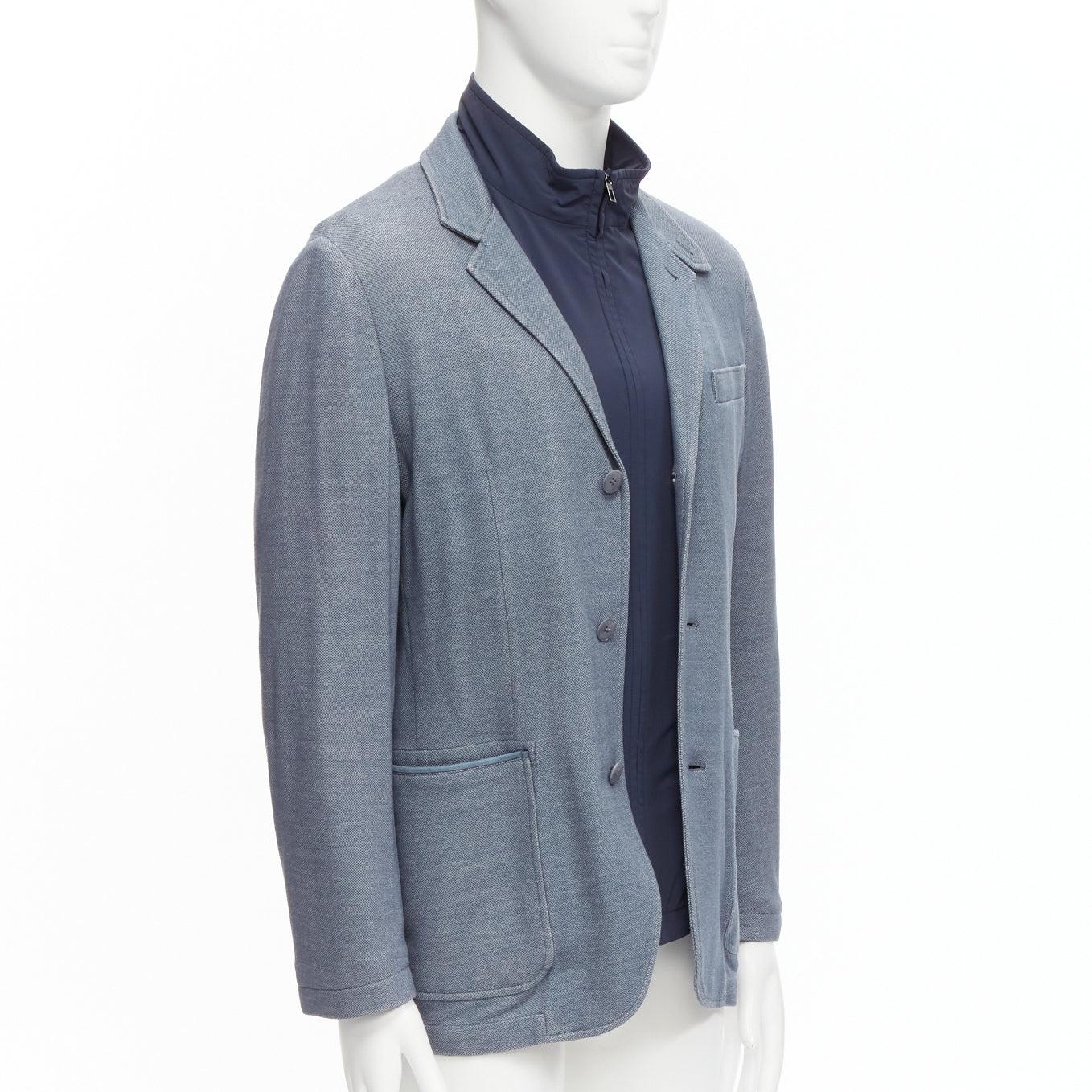 LORO PIANA blue 2-in-1 detachable layer pocketed blazer jacket M In Excellent Condition For Sale In Hong Kong, NT