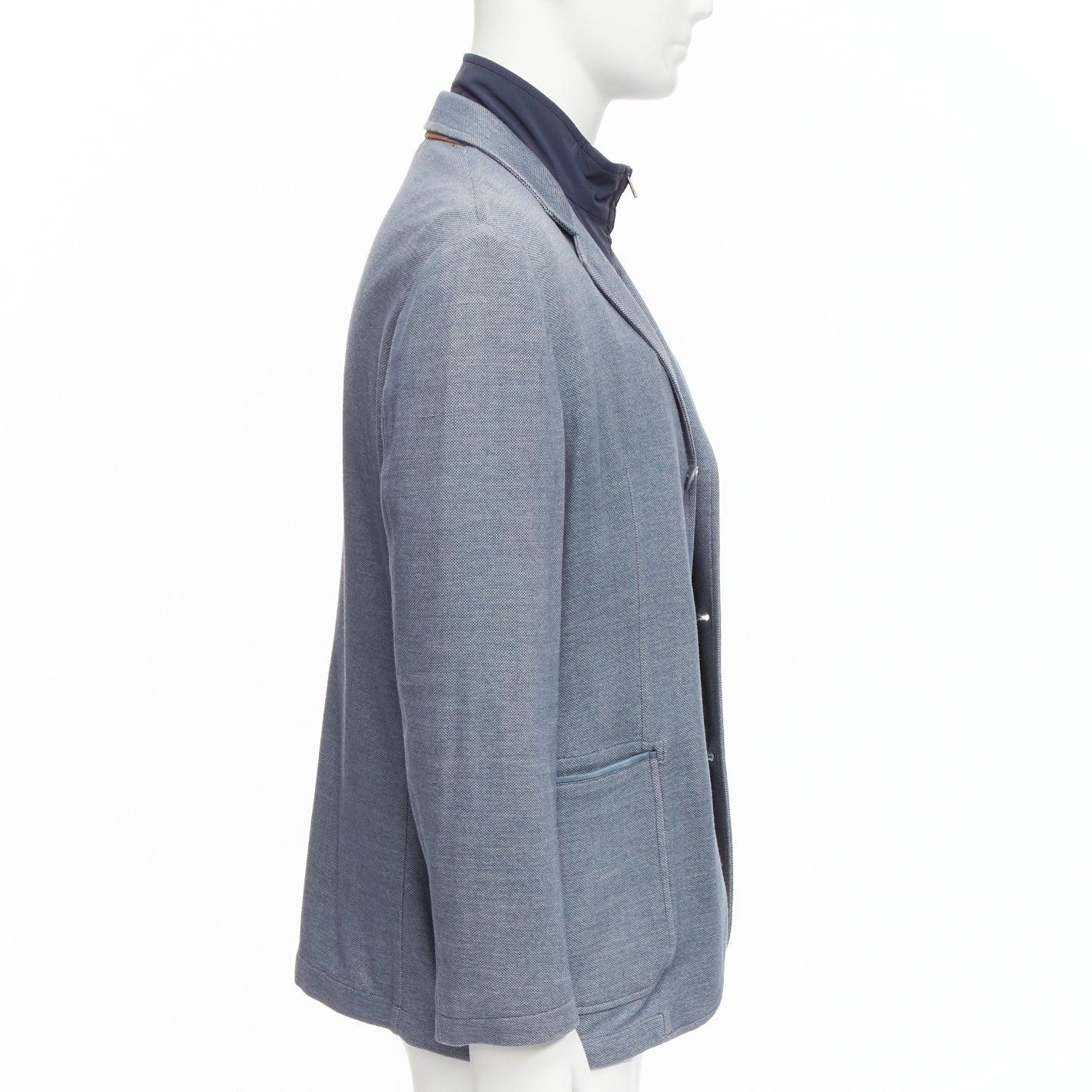 Men's LORO PIANA blue 2-in-1 detachable layer pocketed blazer jacket M For Sale