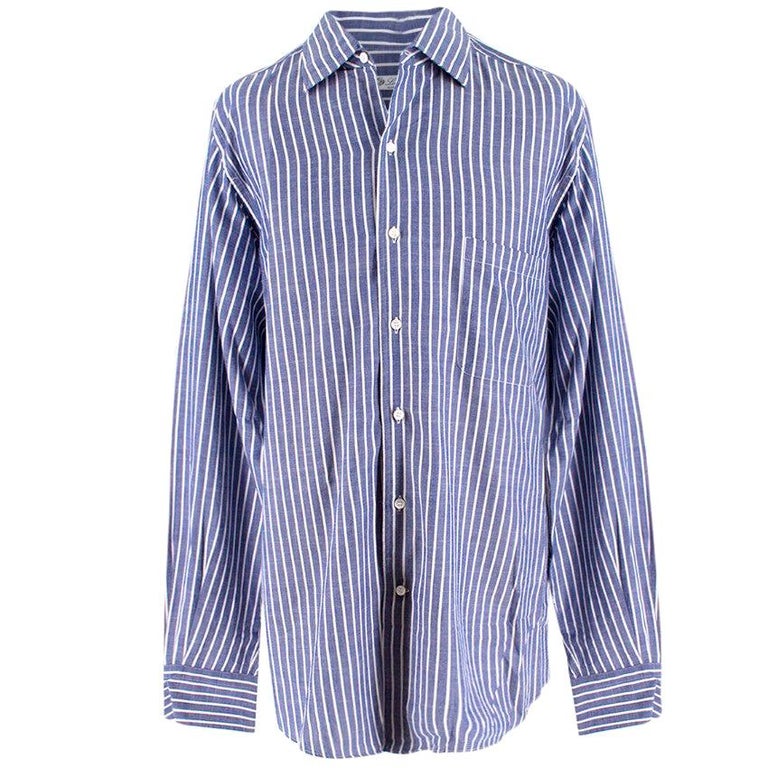 Loro Piana Blue and White Striped Shirt XL For Sale at 1stdibs