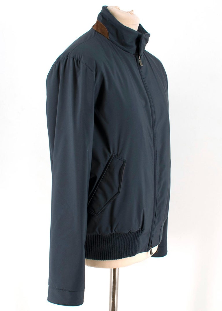 Loro Piana Blue Bomber Jacket with Mink Lining and Goat Suede Trim M at ...