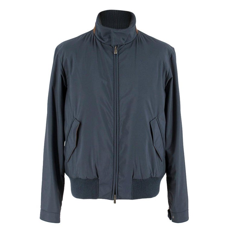 Loro Piana Blue Bomber Jacket with Mink Lining and Goat Suede Trim M at ...
