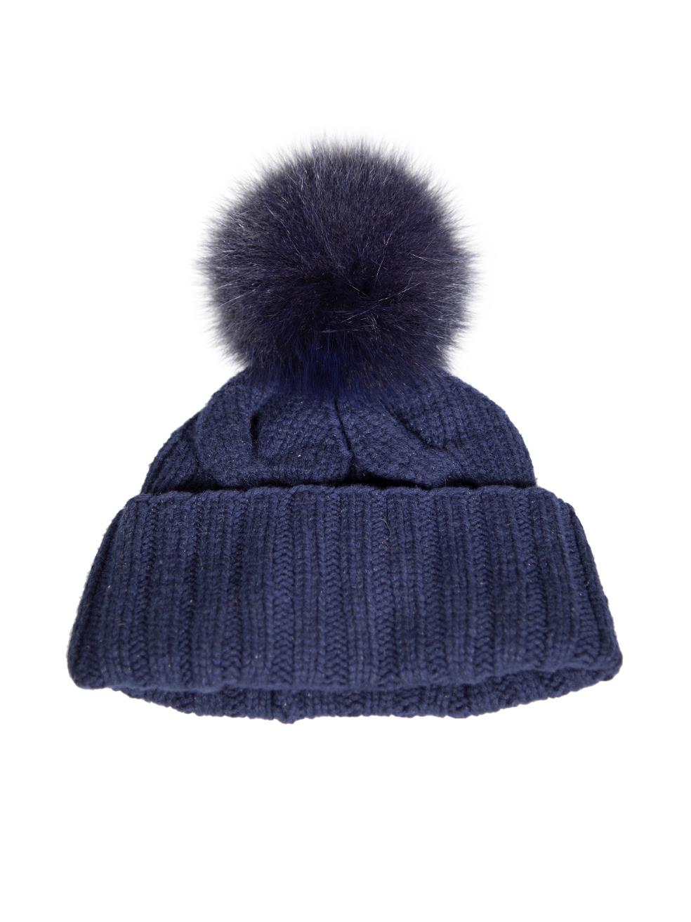 Loro Piana Blue Cashmere Cable Knit Pom Pom Hat In Excellent Condition For Sale In London, GB