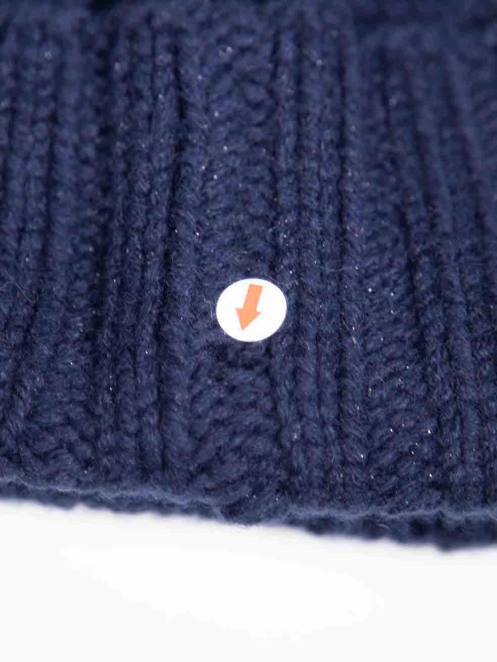 Loro Piana Blue Cashmere Cable Knit Pom Pom Hat For Sale 1
