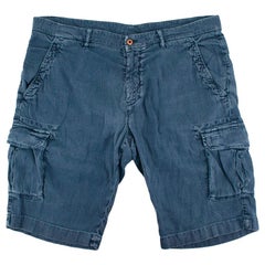 Loro Piana Blue Cotton & Linen blend Cargo Shorts - Size 52