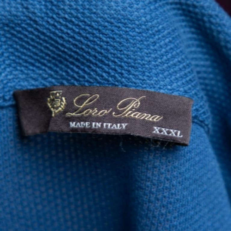 Men's Loro Piana Blue Cotton Pique long Sleeve Polo T Shirt 3XL