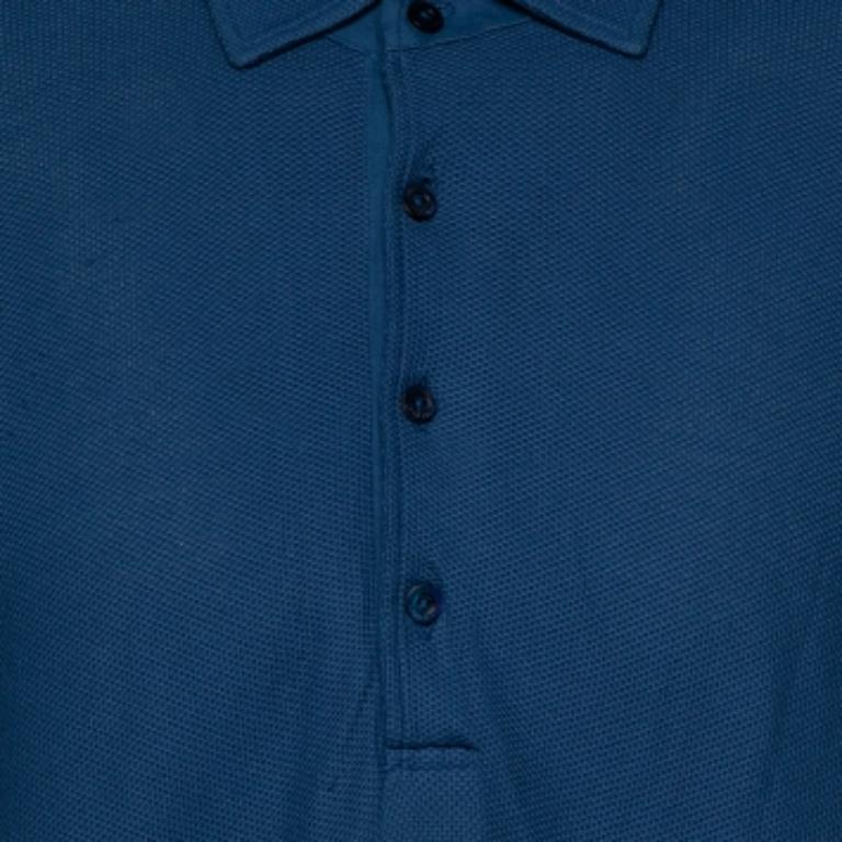 Loro Piana Blue Cotton Pique long Sleeve Polo T Shirt 3XL 1