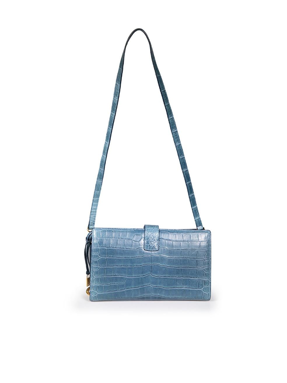 Loro Piana Blue Crocodile Leather Shoulder Bag In Good Condition In London, GB
