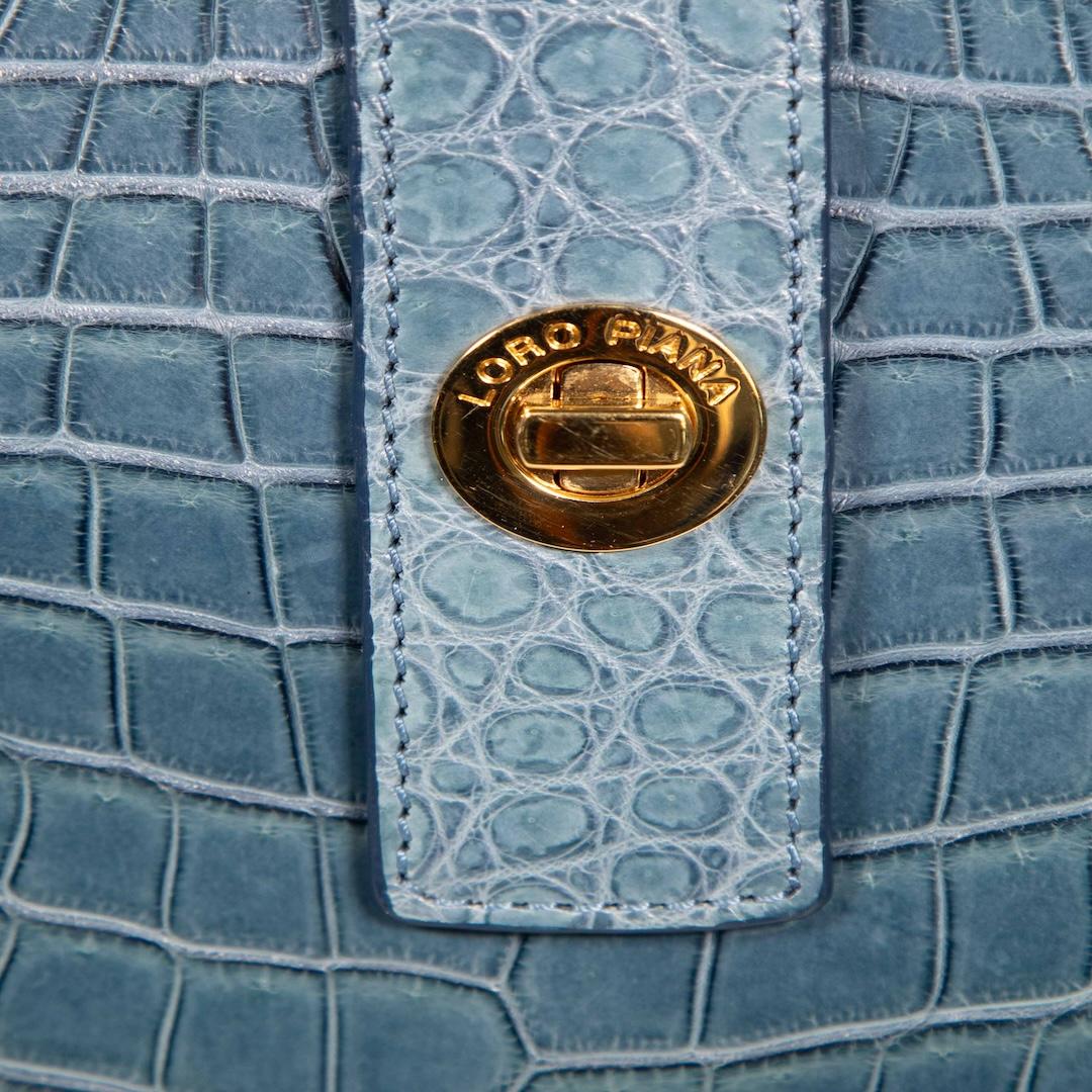 Loro Piana Blue Crocodile Leather Shoulder Bag 1