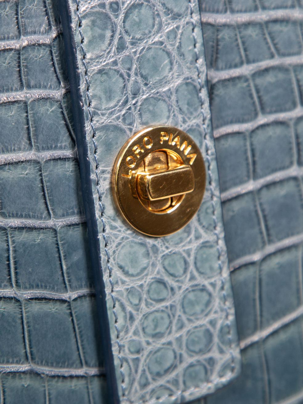 Loro Piana Blue Crocodile Leather Shoulder Bag 2