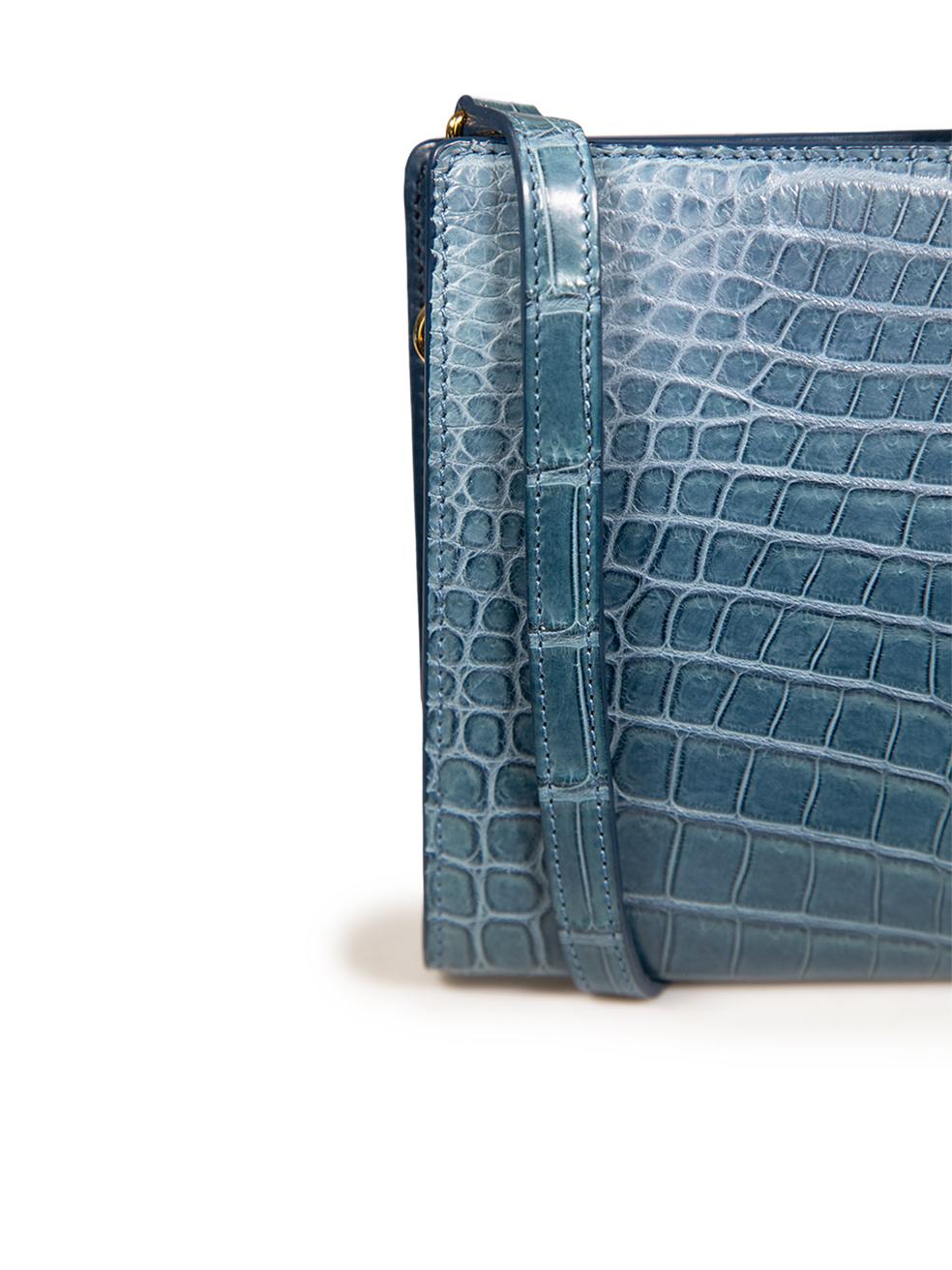 Loro Piana Blue Crocodile Leather Shoulder Bag 3