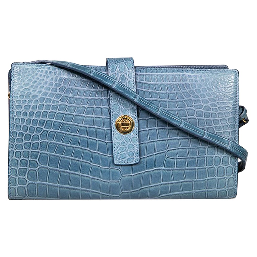 Loro Piana Blue Crocodile Leather Shoulder Bag