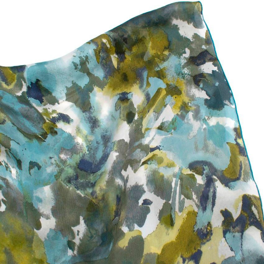 Loro Piana Blue & Green Watercolour Floral Print Blouse - Size Estimated M For Sale 1