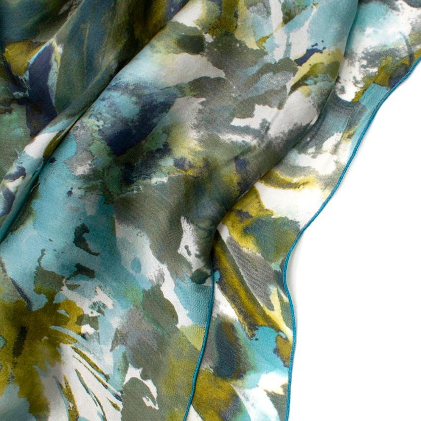 Loro Piana Blue & Green Watercolour Floral Print Blouse - Size Estimated M For Sale 2