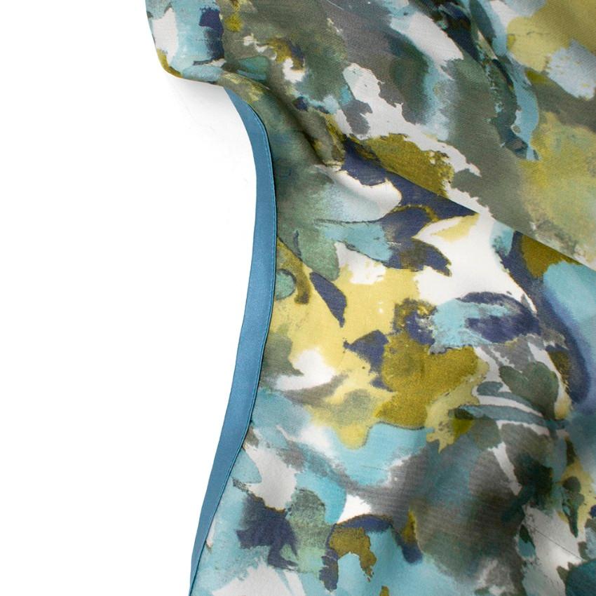 Loro Piana Blue & Green Watercolour Floral Print Blouse - Size Estimated M For Sale 3