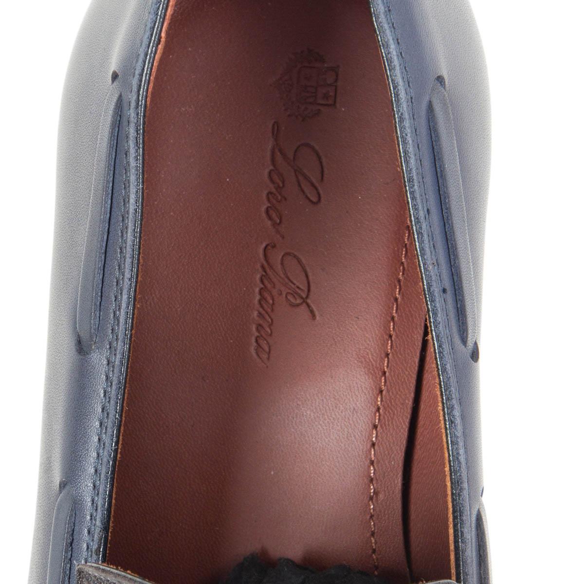 Black LORO PIANA blue leather BURNISHED TASSEL Loafers Flats Shoes 36