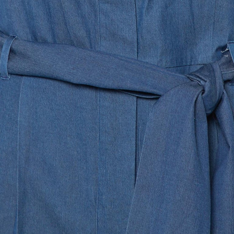 Loro Piana Blue Lightweight Denim Wide Leg Belted Jumpsuit S For Sale ...