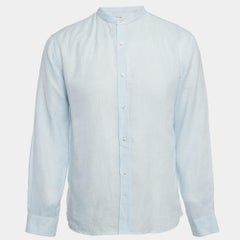 Loro Piana Blue Linen Mandarin Collar Shirt XL
