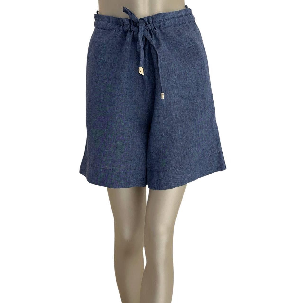 Loro Piana Blaues Leinenhemd & Shorts Set - Größe 38 (Schwarz) im Angebot