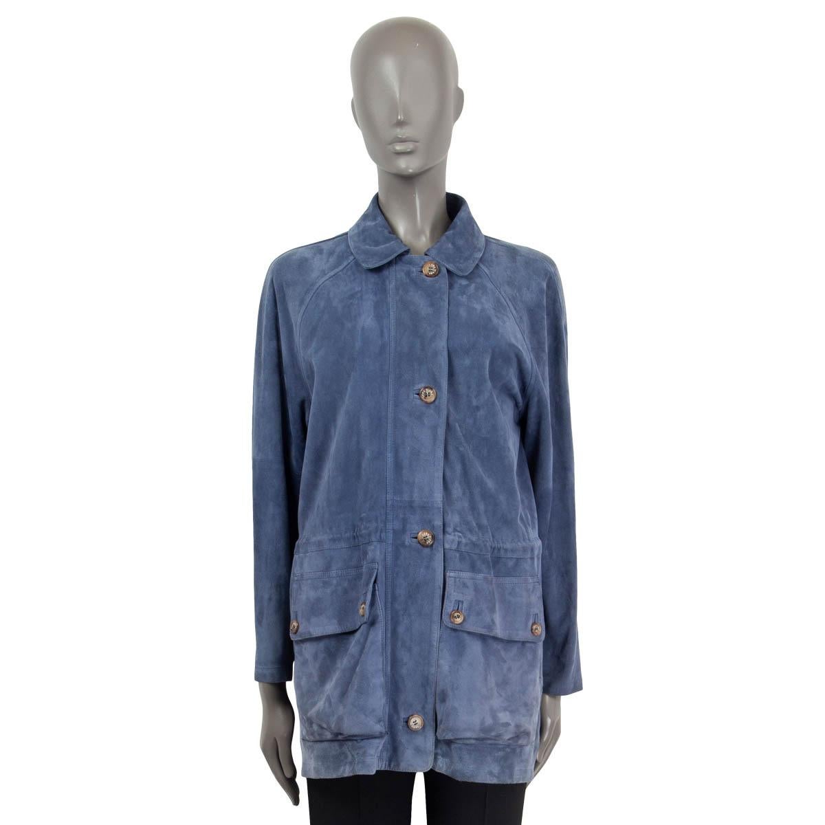 Gray LORO PIANA blue nubuck suede PATCH POCKET LONG Jacket M For Sale