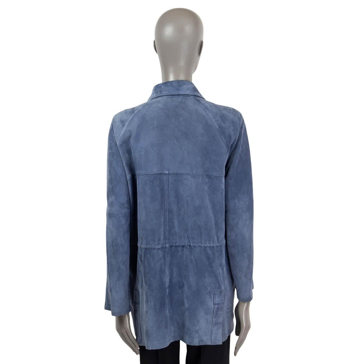 LORO PIANA blue nubuck suede PATCH POCKET LONG Jacket M For Sale 1