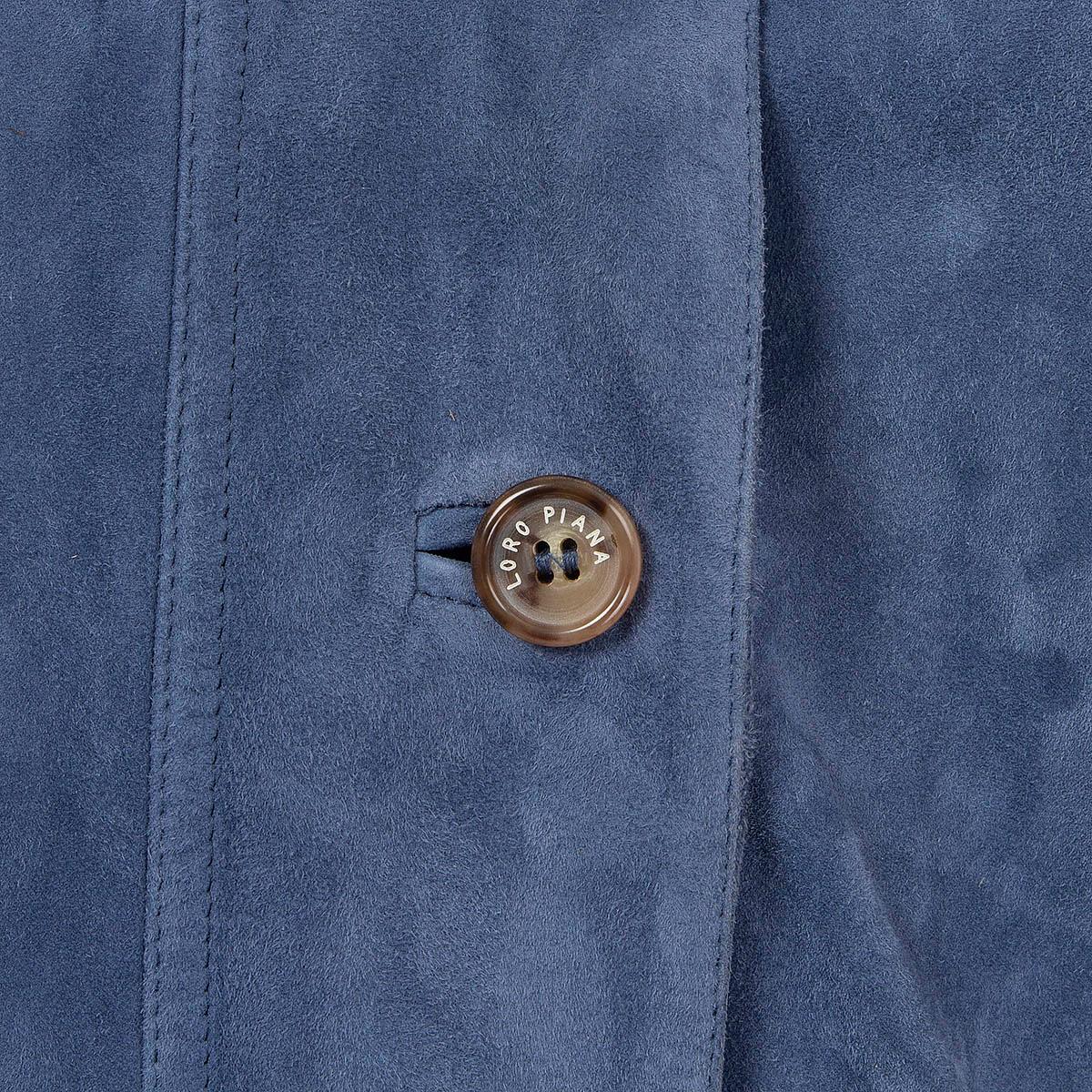 LORO PIANA blue nubuck suede PATCH POCKET LONG Jacket M For Sale 2