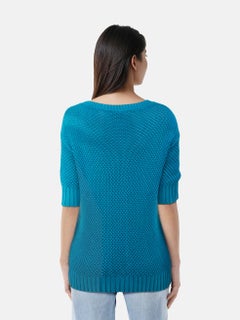 Loro Piana Blue Silk Open Knit Short Sleeve Top Size M