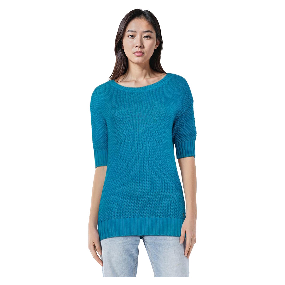 Loro Piana Blue Silk Open Knit Short Sleeve Top Size M en venta