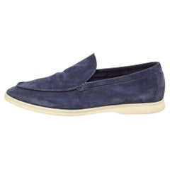 Used Loro Piana Blue Suede Summer Walk Loafers Size 45.5