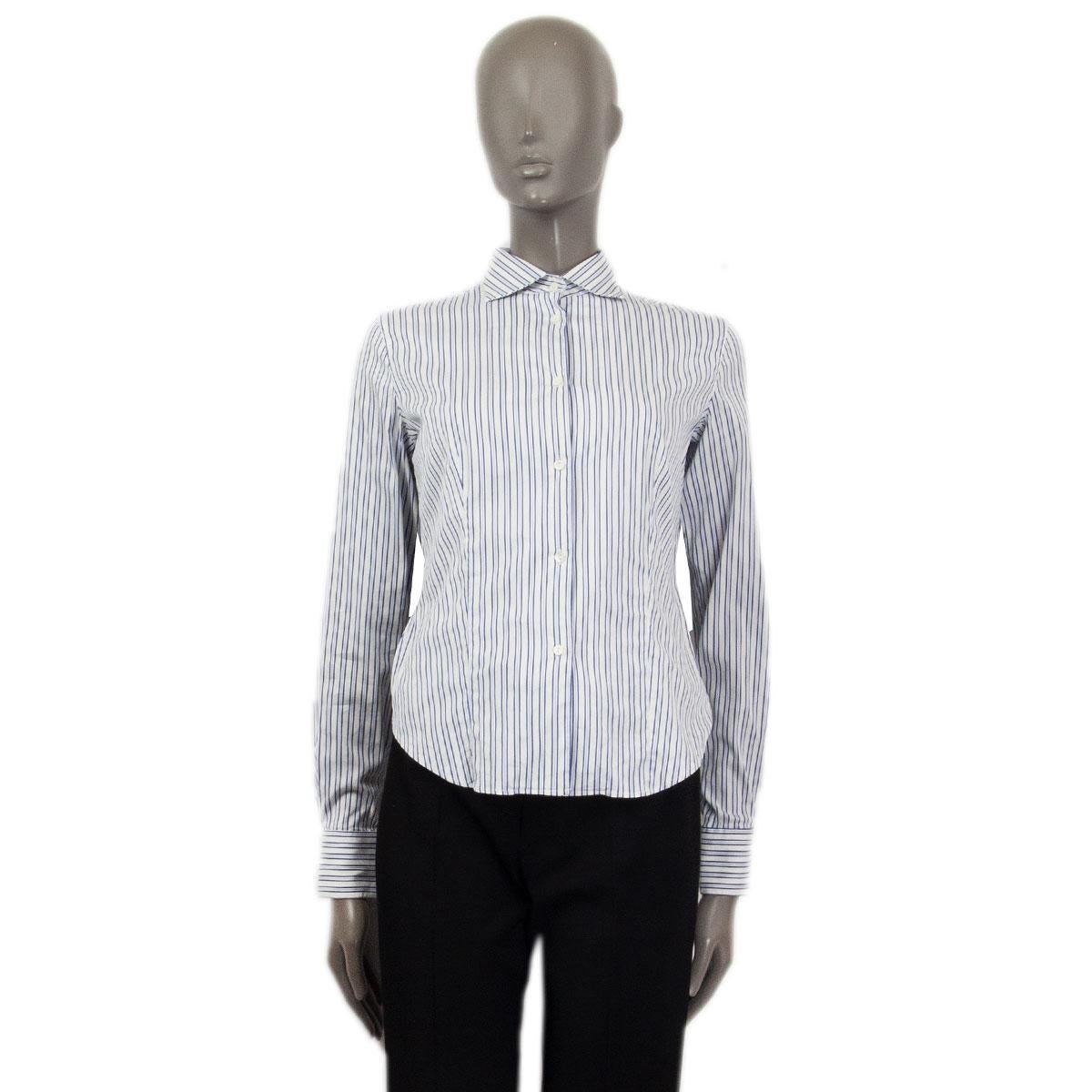 100% authentic Loro Piana striped button-down shirt in blue&white cotton (75%), polyamide (21%) and elastane (4%) with buttoned sleeve-cuffs. Closes with six buttons on the front. Unlined. Has been worn and is in excellent