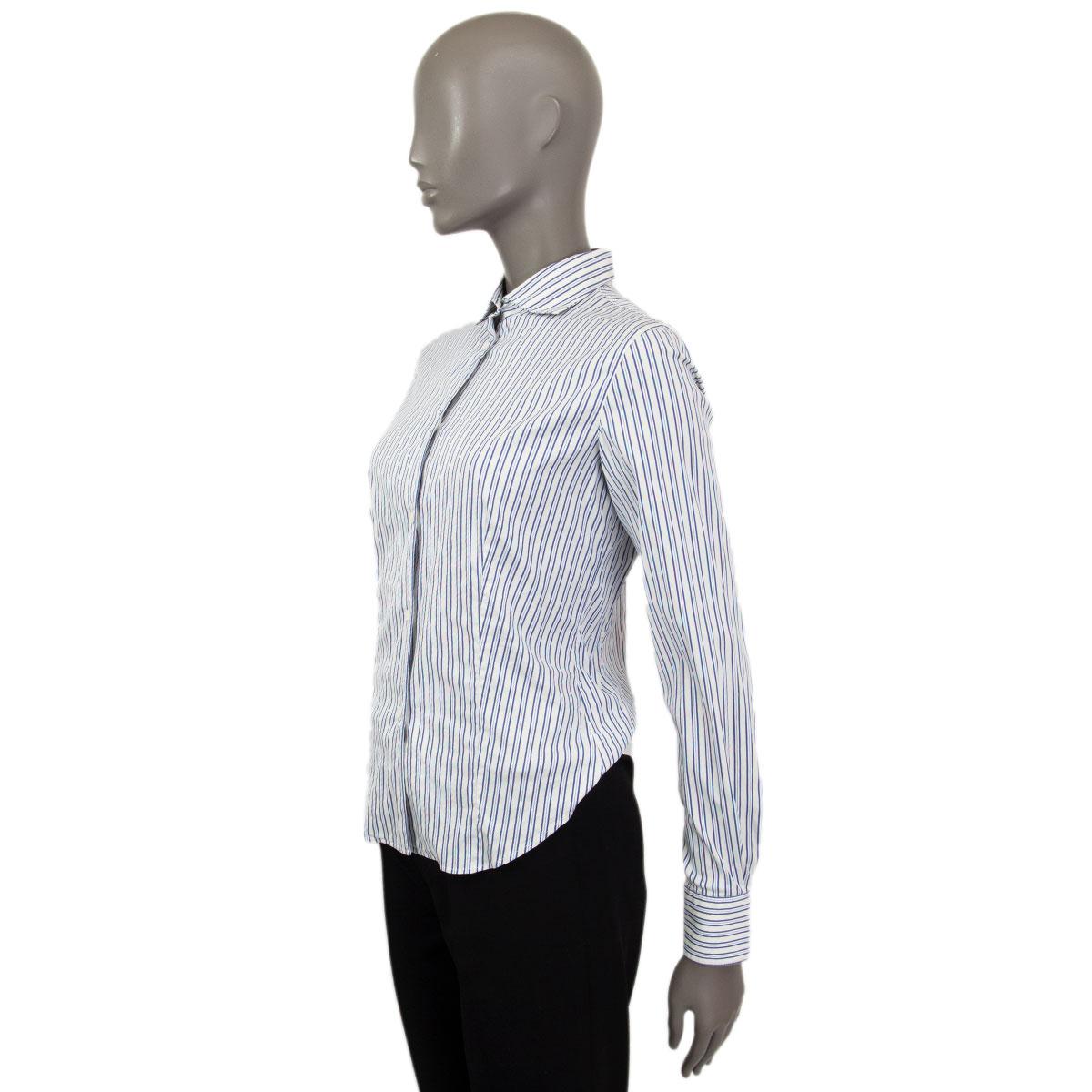 Gris LORO PIANA - Coton bleu et blanc  Chemise boutonnée à empiècement drapée 40 S en vente