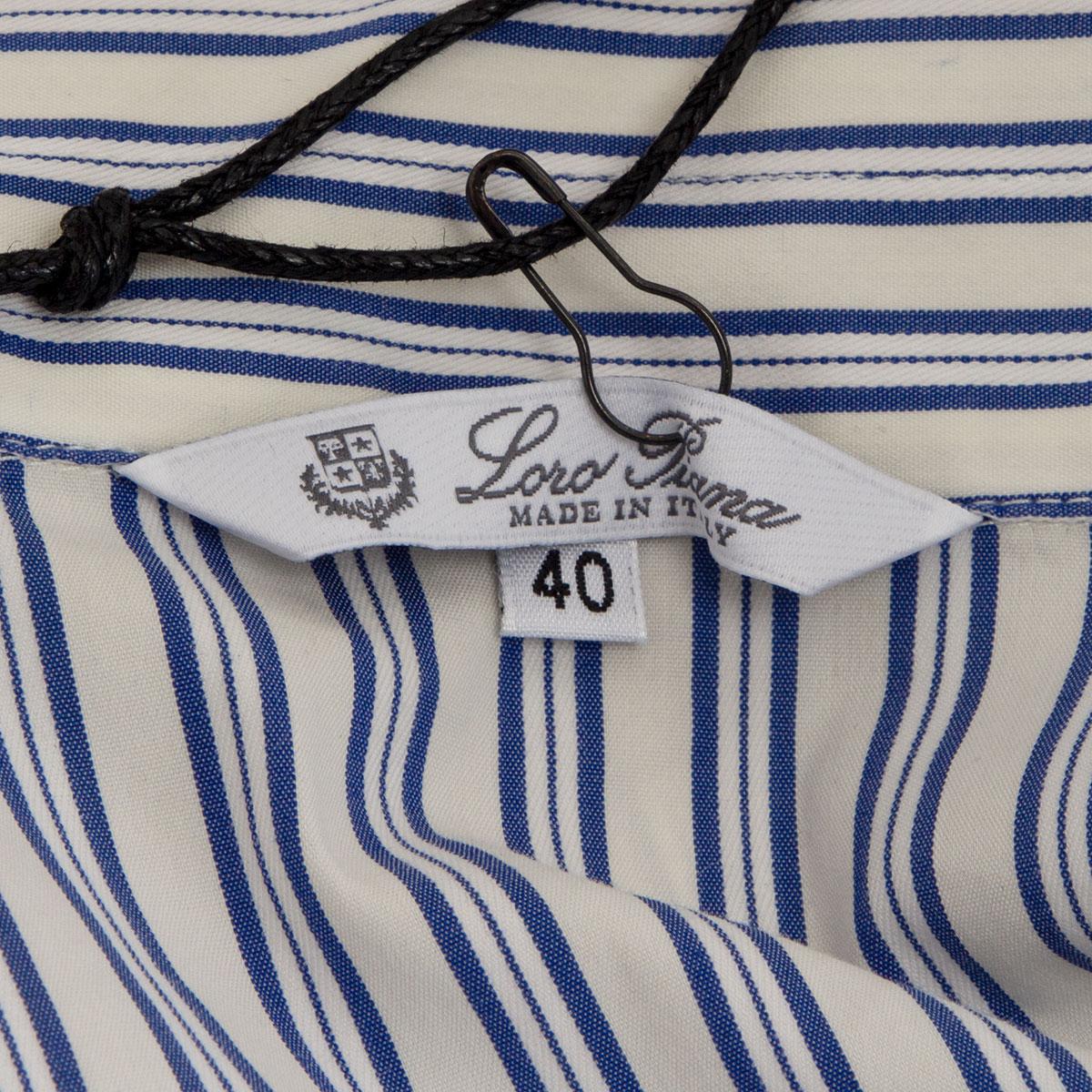 LORO PIANA - Coton bleu et blanc  Chemise boutonnée à empiècement drapée 40 S Pour femmes en vente