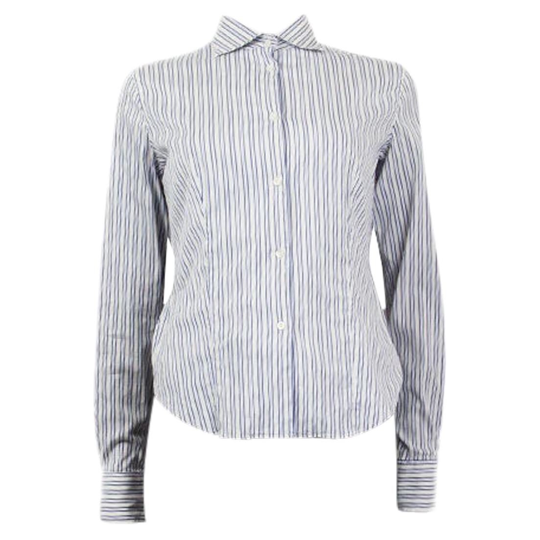 LORO PIANA - Coton bleu et blanc  Chemise boutonnée à empiècement drapée 40 S en vente