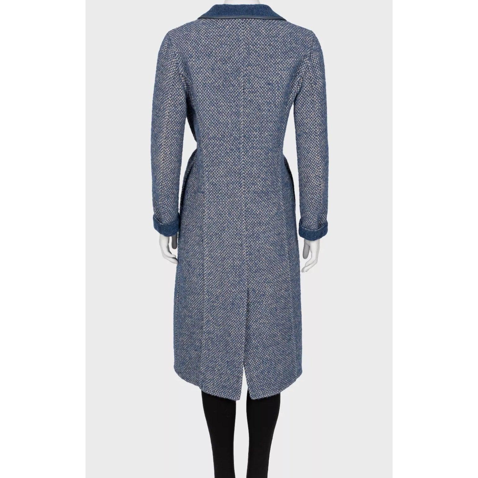 Gray Loro Piana Blue Wool & Alpaca Belted Coat Sz. 40 For Sale