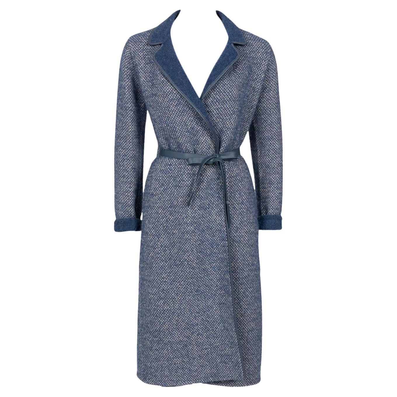 Loro Piana Blue Wool & Alpaca Belted Coat Sz. 40 For Sale