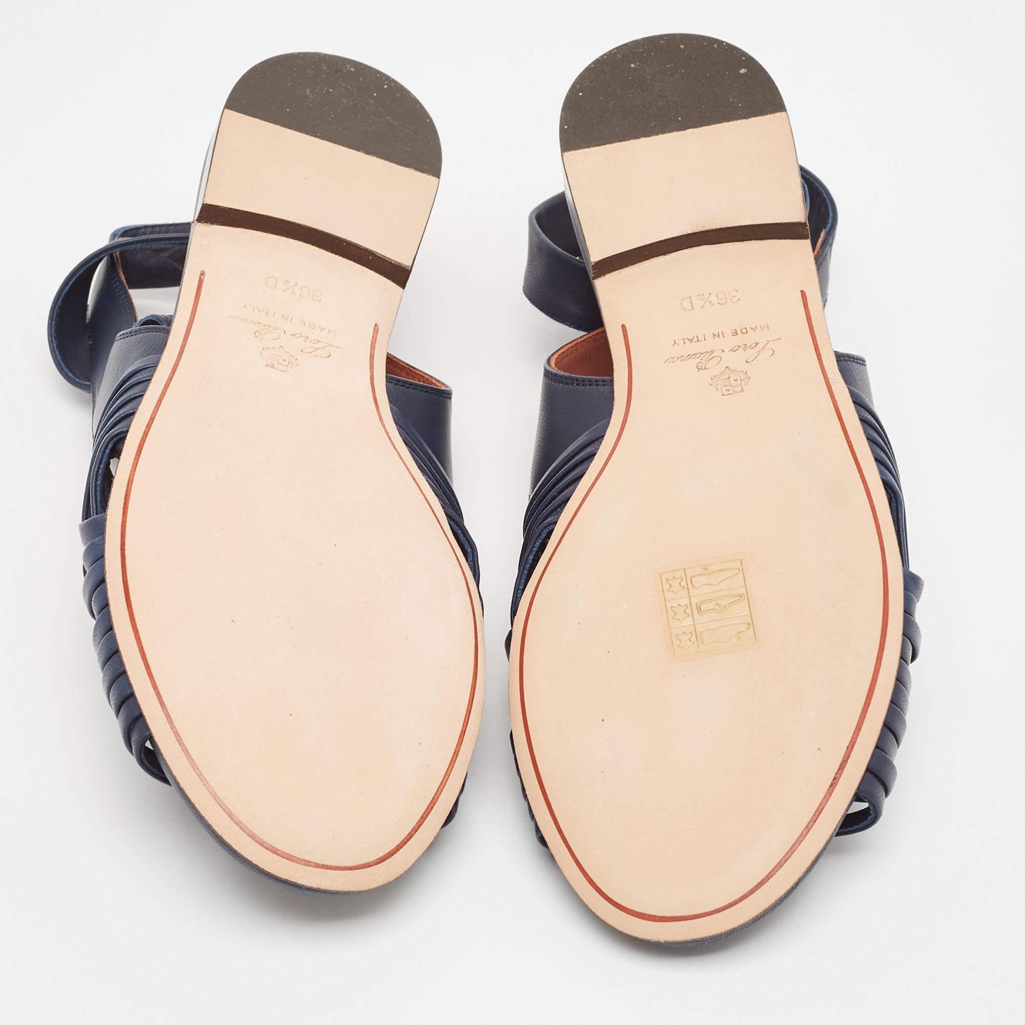 Black Loro Piana Blue Woven Leather Slingback Flat Sandals Size 36.5 For Sale