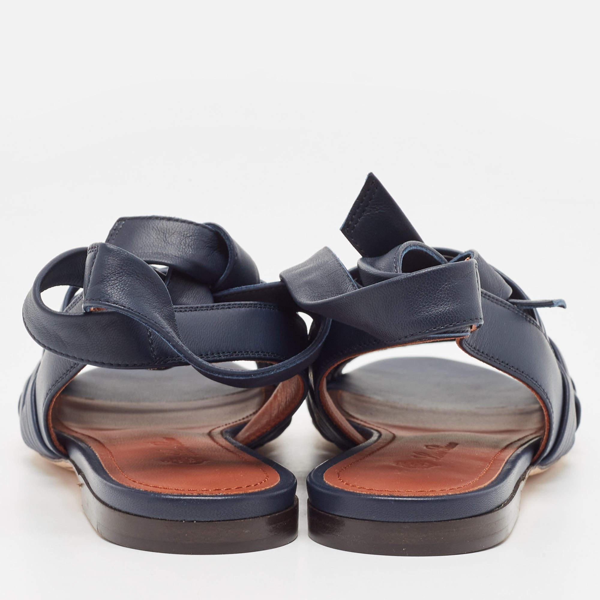 Loro Piana Blue Woven Leather Slingback Flat Sandals Size 36.5 For Sale 1