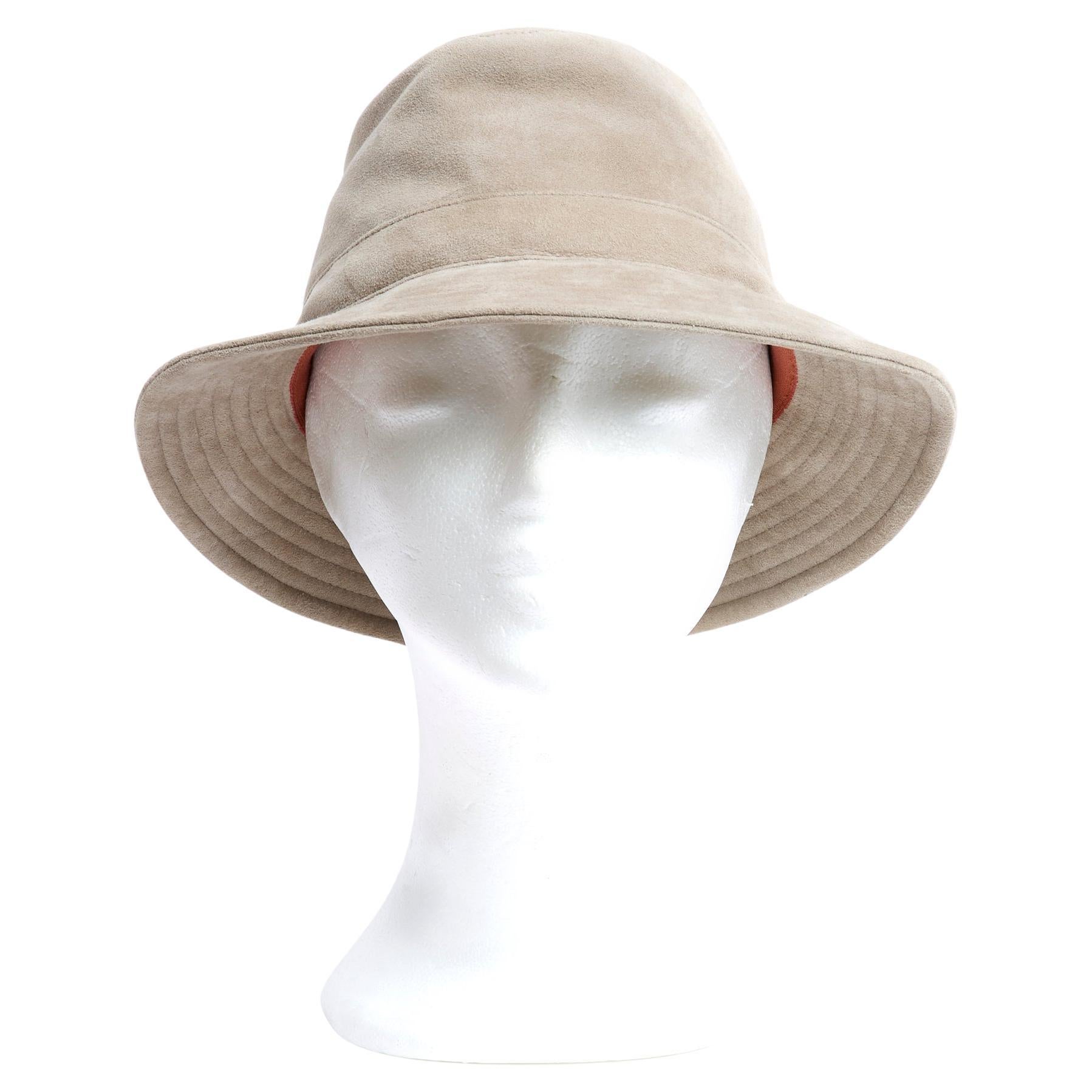 Loro Piana Bob M Beige Grey Suede Bucket Hat For Sale