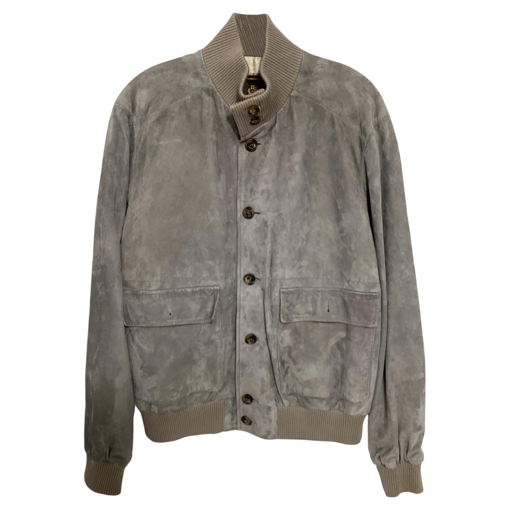 Loro Piana Bomber Jacket in Grey Suede