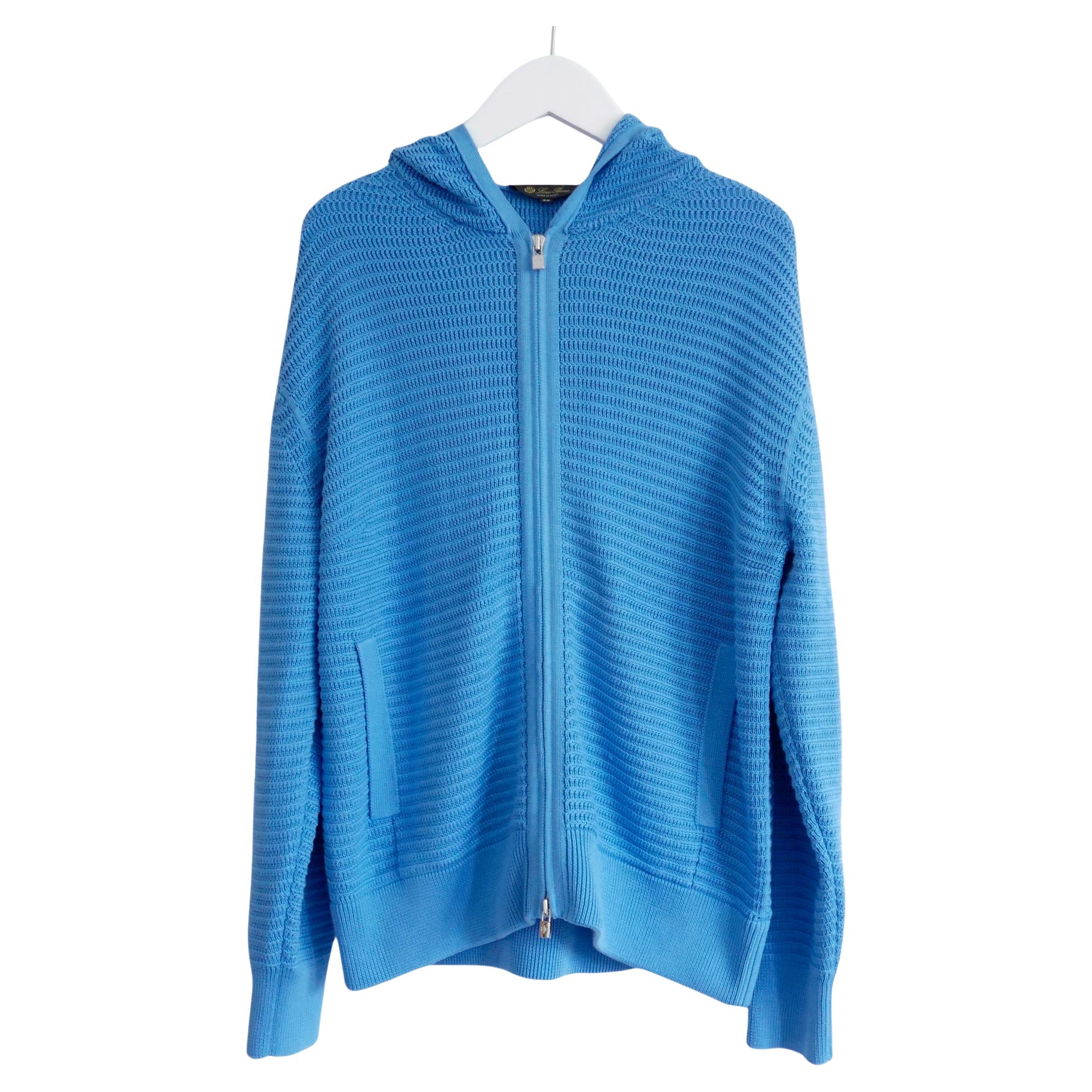 Loro Piana Bright Blue Ribbed Silk & Cotton Cardigan Jacket For Sale