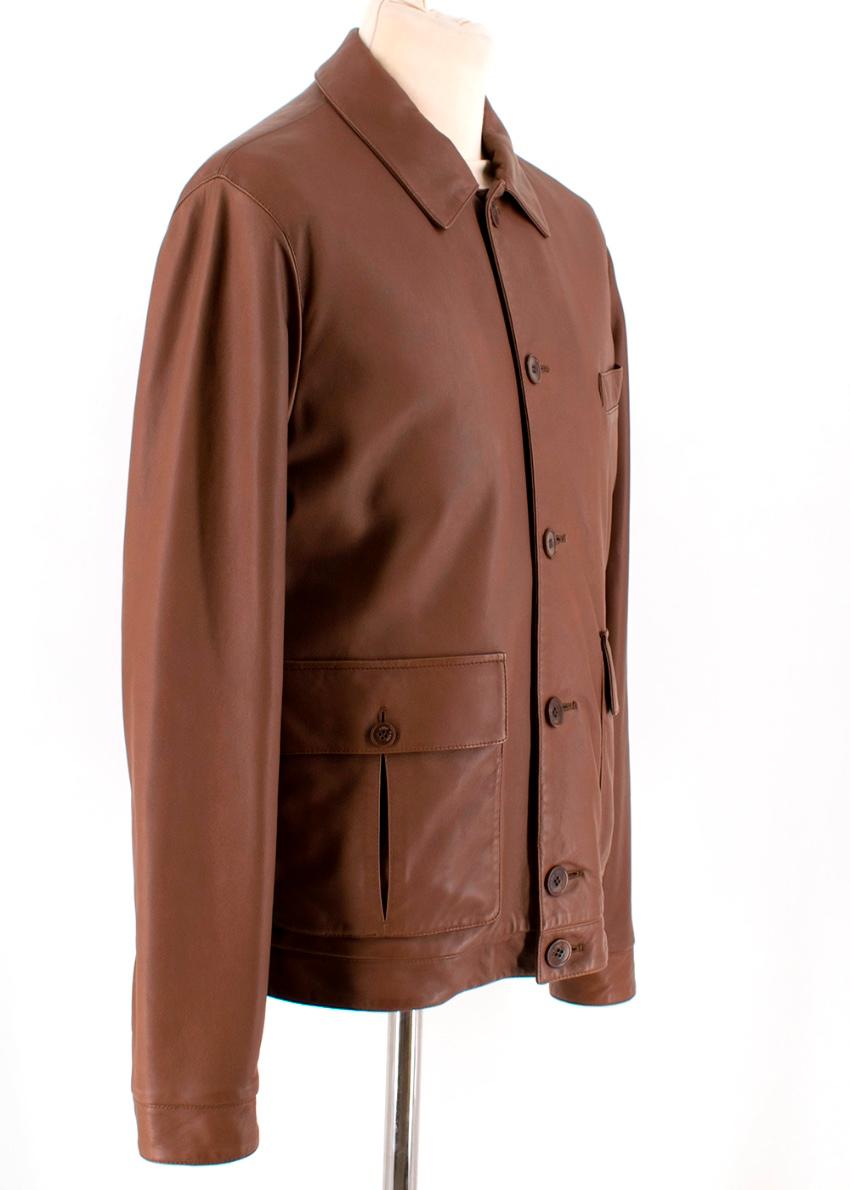 Loro Piana Brown Button-Down Leather Jacket M 2