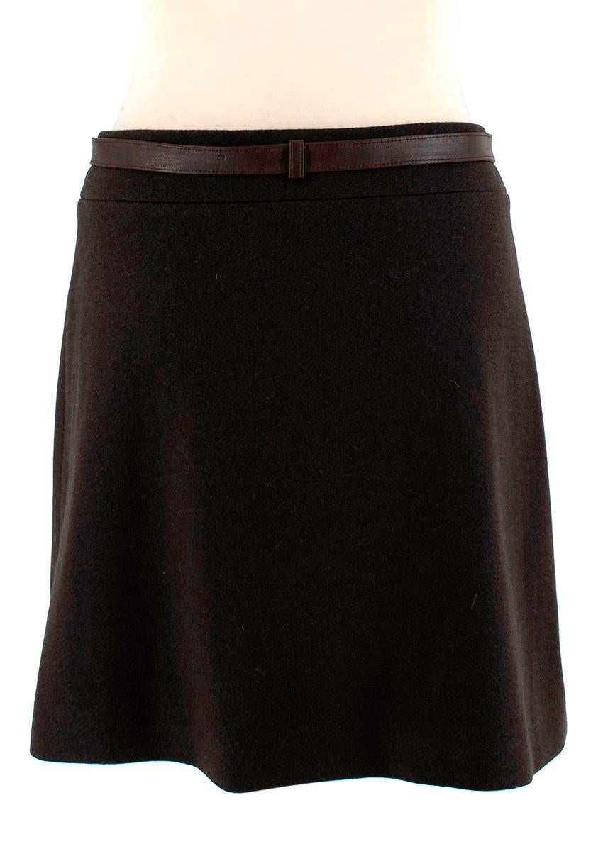 Black Loro Piana Brown Cashmere Blend Wrap Belted Mini Skirt - Size US 4 For Sale