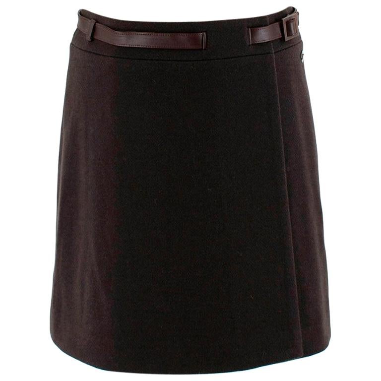 Loro Piana Brown Cashmere Blend Wrap Belted Mini Skirt - Size US 4 For Sale