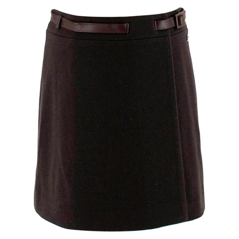 Loro Piana Brown Cashmere Blend Wrap Belted Mini Skirt - Size US 4 For Sale