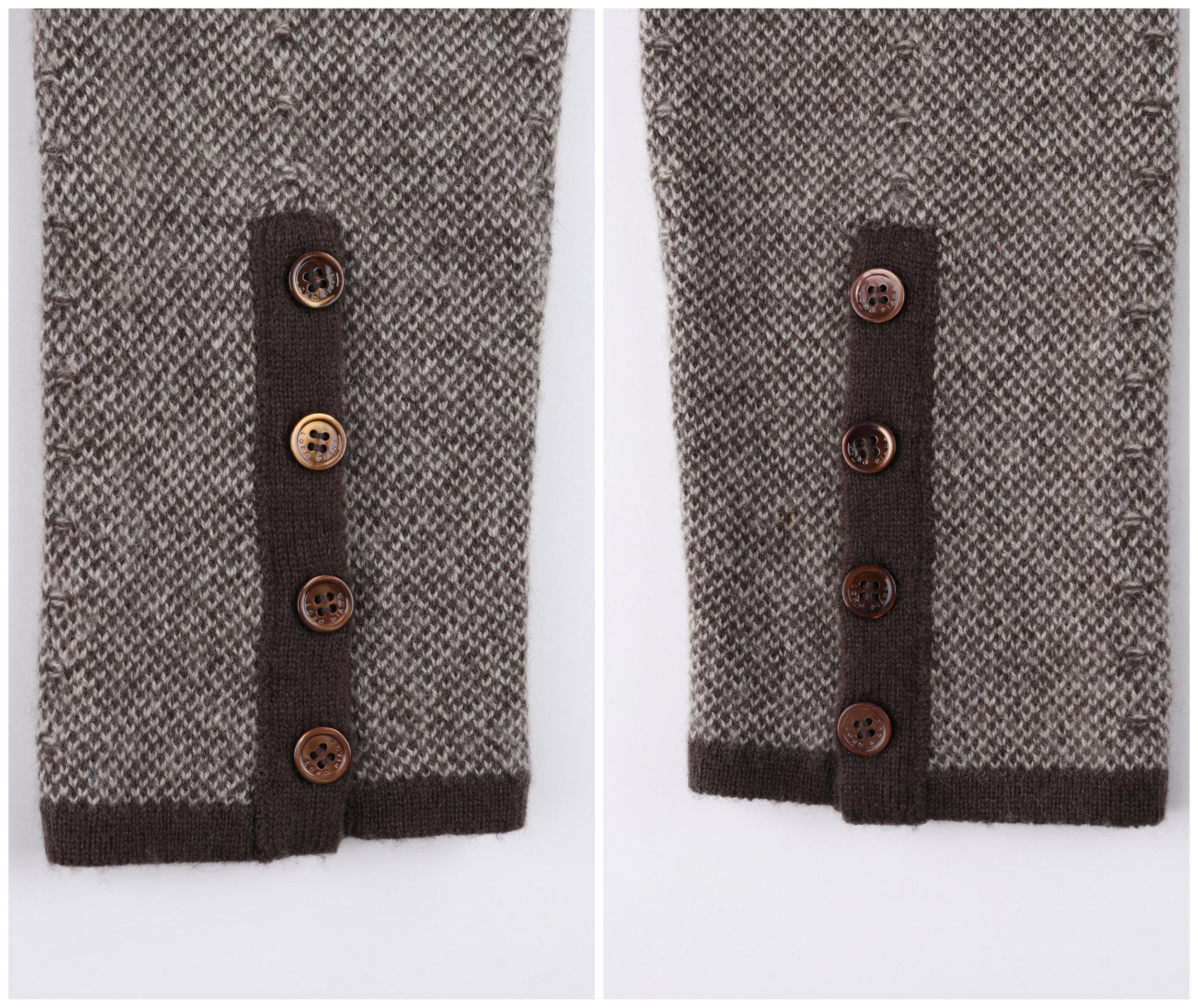 LORO PIANA Brown Cashmere Leather Tweed Knit Cardigan Dress Sweater Twin Set 44 2