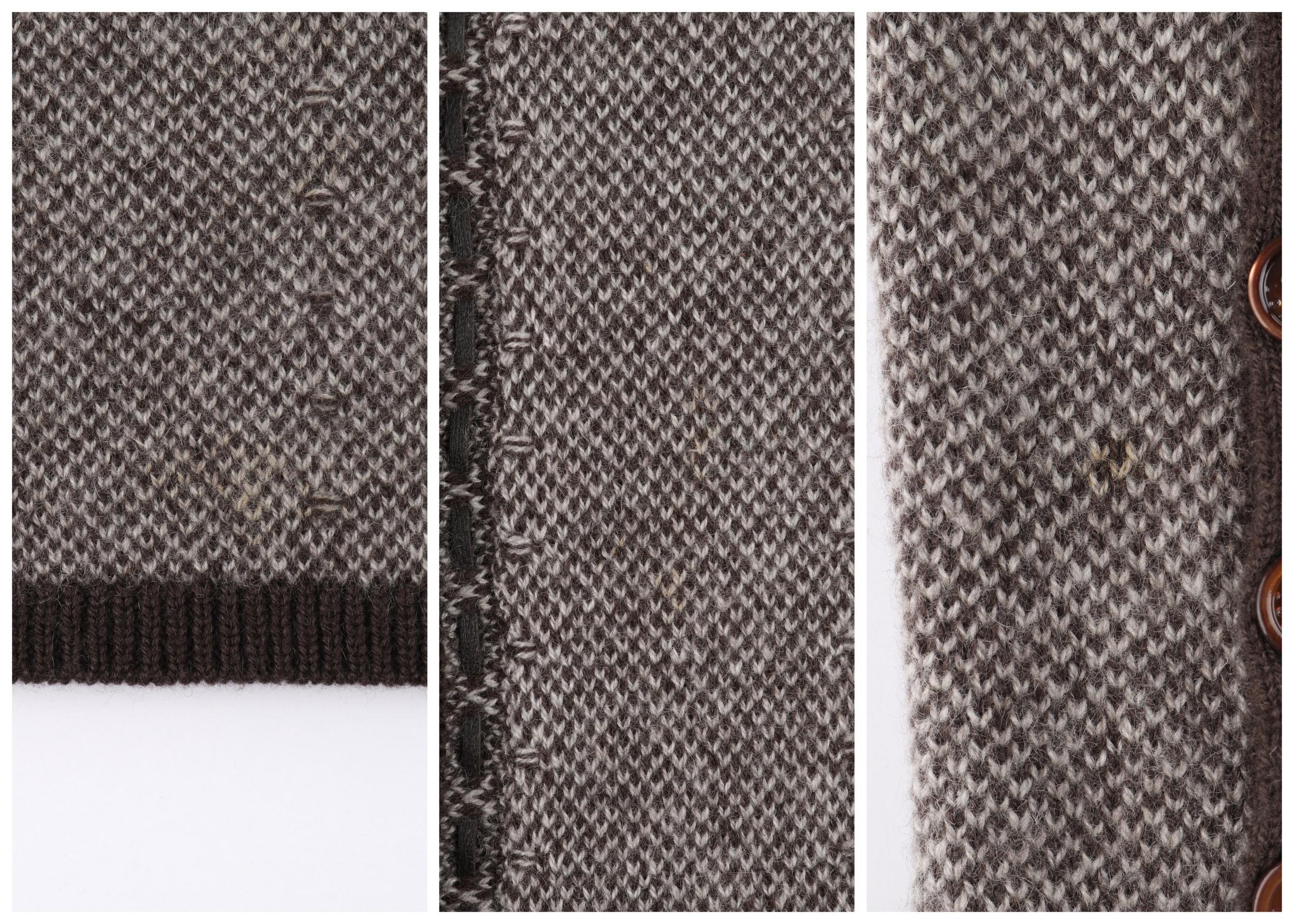 LORO PIANA Brown Cashmere Leather Tweed Knit Cardigan Dress Sweater Twin Set 44 4