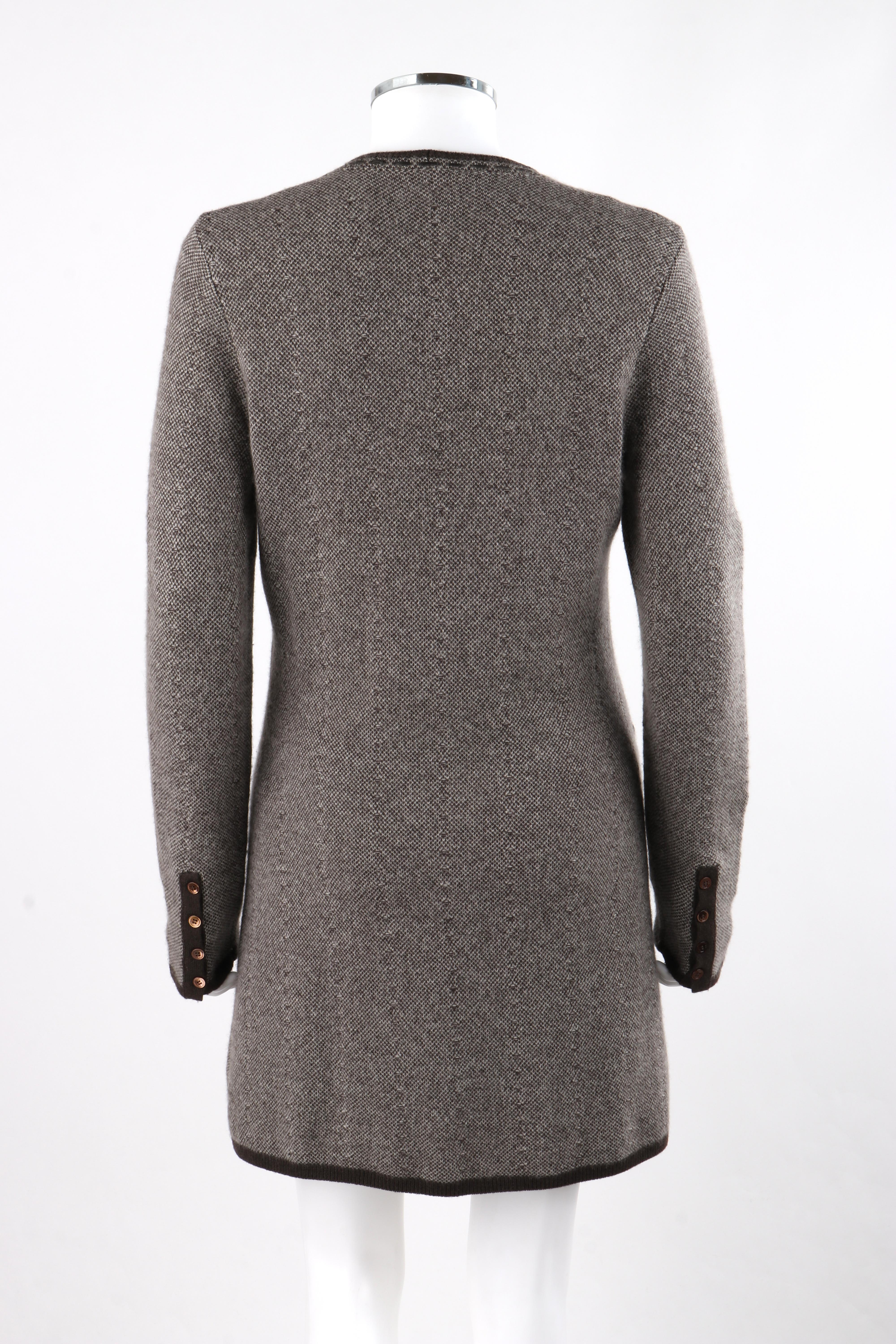 Women's LORO PIANA Brown Cashmere Leather Tweed Knit Cardigan Dress Sweater Twin Set 44